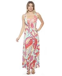 24seven Comfort Apparel Women's Abstract Scoop Neck Sleeveless A-Line Maxi Dress
