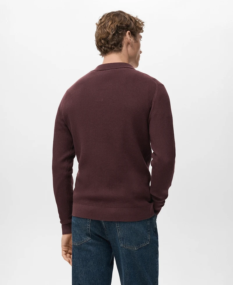 Mango Men's Cotton-Blend Ribbed Polo Sweater