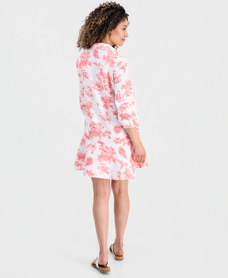 Charter Club Petite Linen Charleston Toile Flounce Dress, Macy's Exclusive