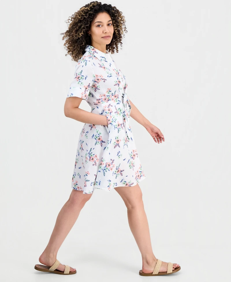 Charter Club Petite Linen Shannons Garden Tie-Front Dress, Macy's Exclusive