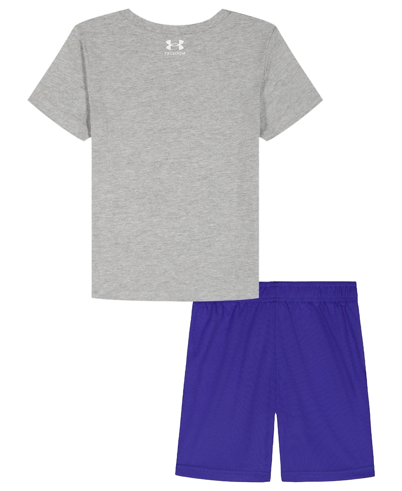 Under Armour Boys' 4T-7 Ua Flag Logo T-Shirt and Shorts, 2-Piece Set