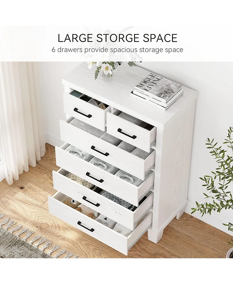 gaomon Dresser for Bedroom with 6 Drawers, 45'' Tall White Chests of Drawers Storage, Wooden Closet, Bedroom, Living Room