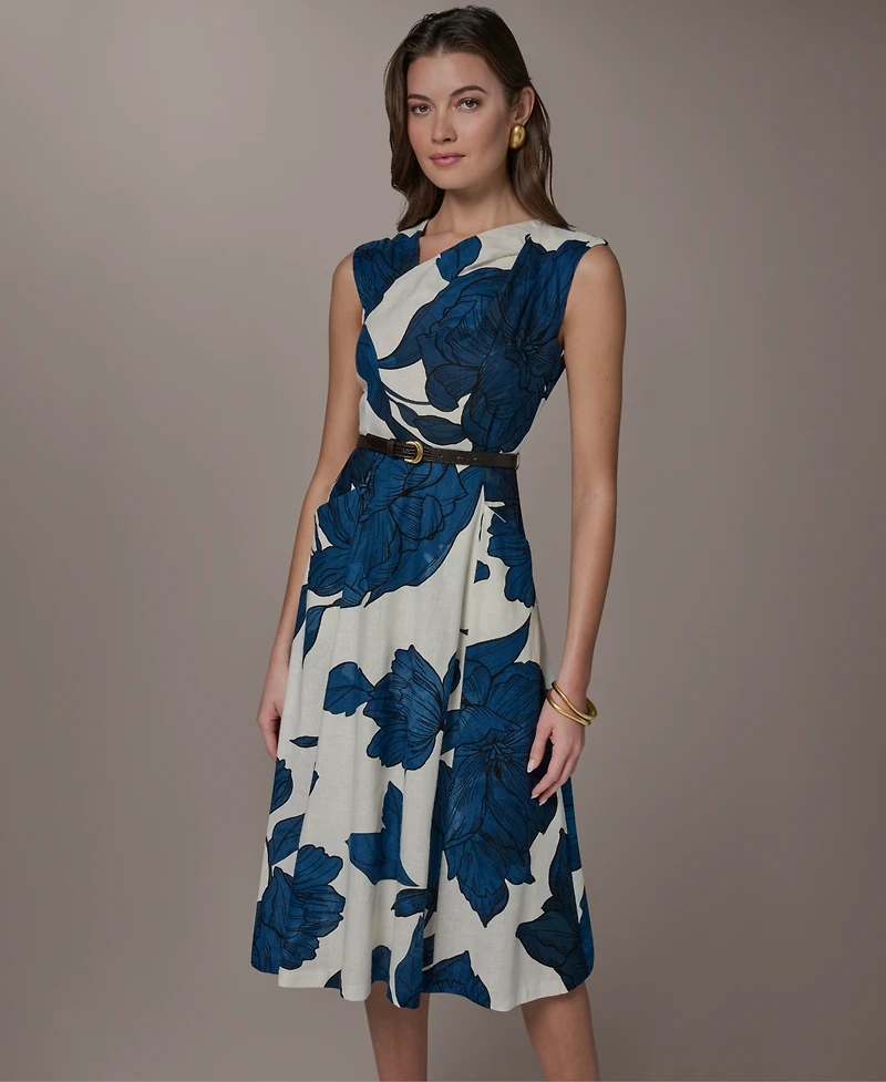 Donna Karan New York Women's Asymmetrical Neck A-Line Midi Dress