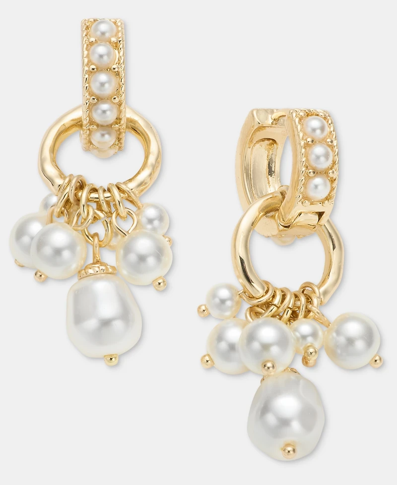 Anne Klein Imitation Pearl Charm Huggie Hoop Earrings