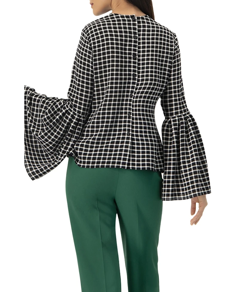 Ivonne Women's Check Blouse with Puffed Sleeves