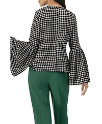 Ivonne Women's Check Blouse with Puffed Sleeves