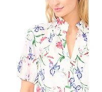 CeCe Women's Ruffle Split Neck Raglan Seam Blouse