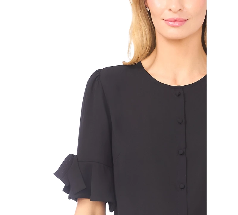 CeCe Women's Flounce Sleeve Crewneck Top