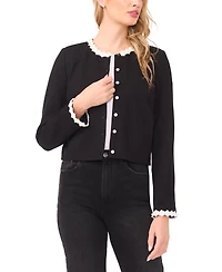 CeCe Women's Crochet Floral Trim Detail Crewneck Cardigan