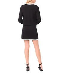 CeCe Women's Crochet Floral Trim Detail Crewneck Cardigan