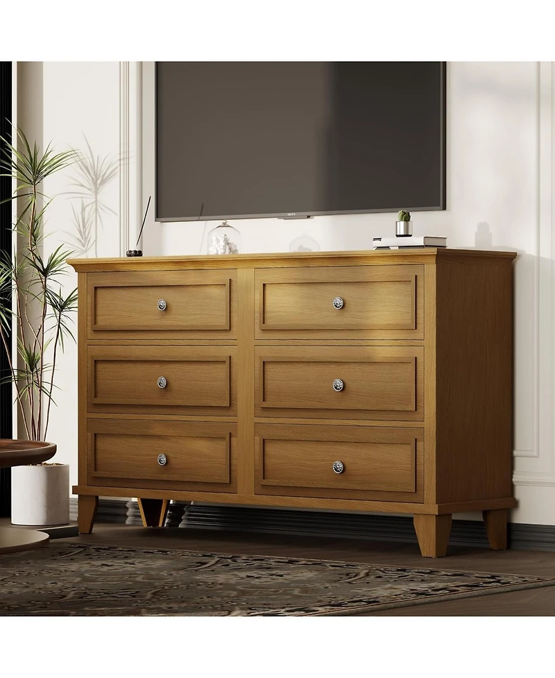 gaomon 6 Drawer Dresser, Wooden Storage Chest of Drawers with Exquisite Metal Handles, Modern Organizer for Bedroom