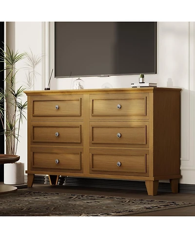 gaomon 6 Drawer Dresser, Wooden Storage Chest of Drawers with Exquisite Metal Handles, Modern Organizer for Bedroom