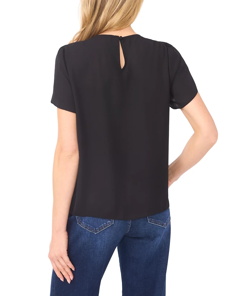 CeCe Women's Tulip Short-Sleeve Shirred Crewneck Top