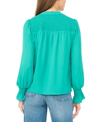 CeCe Women's Long-Sleeve V-Neck Smocked Top