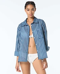 Michael Kors Women's Striped Cover-Up Swim Shirt