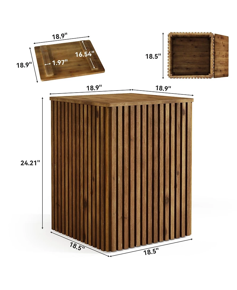 Tribesigns Solid Wood Square End Table with Storage Set of 2, Mid-Century Modern Bedside Nightstand with Removable Lid, Fluted Side Table