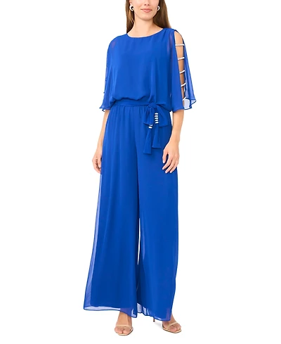 Msk Women's Bar-Sleeve Crew Neck Jumpsuit