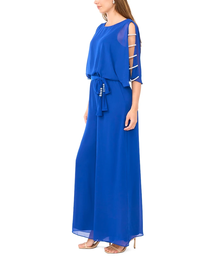 Msk Women's Bar-Sleeve Crew Neck Jumpsuit