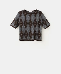 Mango Women's Short-Sleeved Argyle Sweater