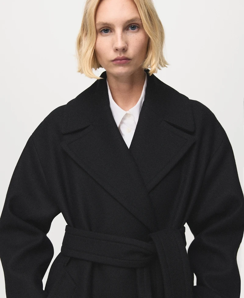 Mango Women's Belted Manteco Wool Coat