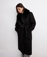 Mango Women's Fur Collar Manteco Wool Coat