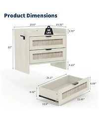 gaomon Set of 2 Rattan Nightstands, 2-Drawer Bedside Table with Type-c Charging Station