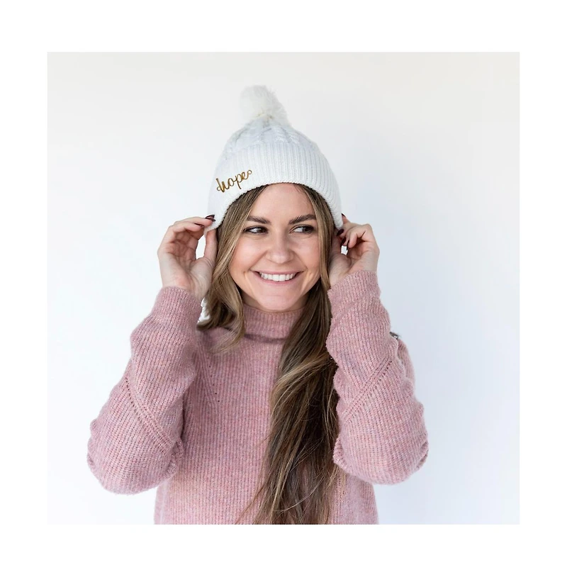 Draft - Headbands of Hope Women's Cable Knit Pom-Pom Beanie - Ivory