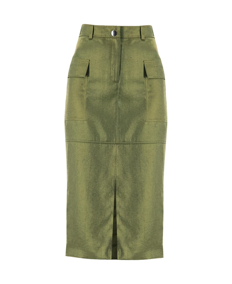 Ivonne Women's Midi Skirt with Front Slit