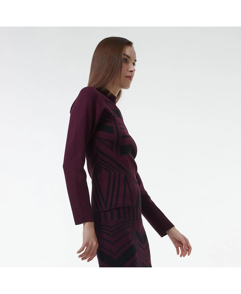 Leem Women's Geometric Jacquard Fitted Knit Top