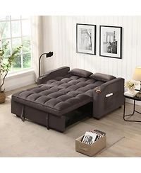 Maison Boucle Velvet Pull-out Sleeper Sofa Bed with Usb, Reclining Back, Tufted