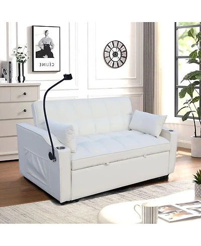 Maison Boucle Velvet Pull-out Sleeper Sofa Bed with Usb, Reclining Back, Tufted