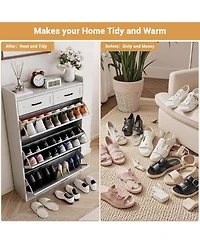 gaomon Shoe Cabinet with 3 Flip Drawers & 2 Drawers, Freestanding Narrow Shoe Organizer, White
