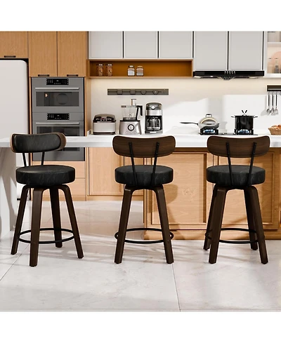 Dyhome 24 inches Bar Stools Set of 3, Modern Counter Height with Wood Back, Boucle Fabric Upholstered Barstools for Home, Cafe