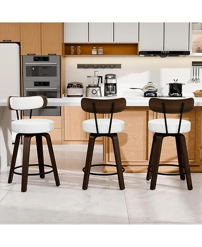 Dyhome 24 inches Bar Stools Set of 3, Modern Counter Height Bar Stools with Wood Back, Boucle Fabric Upholstered Barstools for Home, Cafe