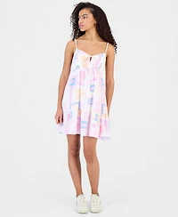 Hippie Rose Juniors' Printed Babydoll Tie-Front Mini Dress
