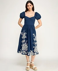 Row A Women's Embroidered Sweetheart Neck Midi Dress
