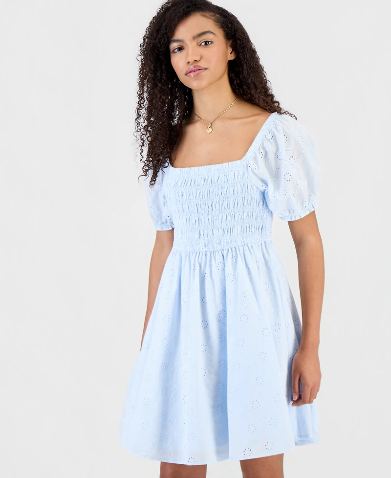 Celebrity Pink Juniors' Cotton Eyelet Babydoll Dress