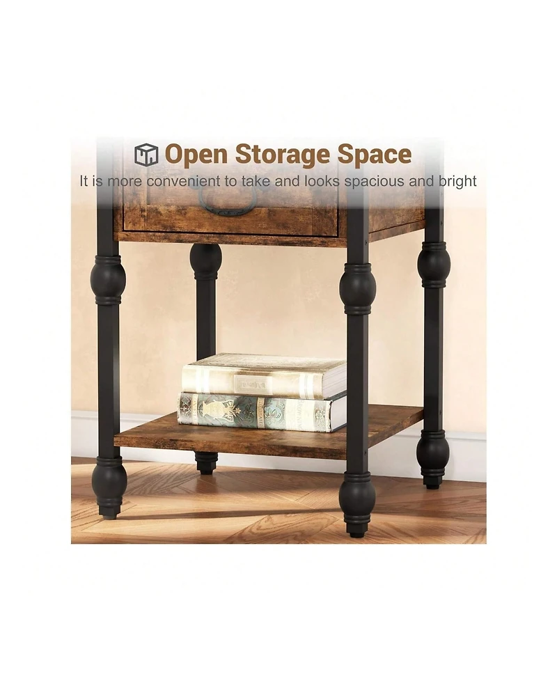 Gaomon Industrial 2-Tier End Table Nightstand, Drawer Storage Side Table Featured Bedside Organizer for Bedroom