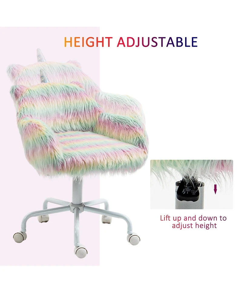 Boyel Living Fluffy Unicorn Office Chair with Mid-Back Armrest Support Rainbow Design