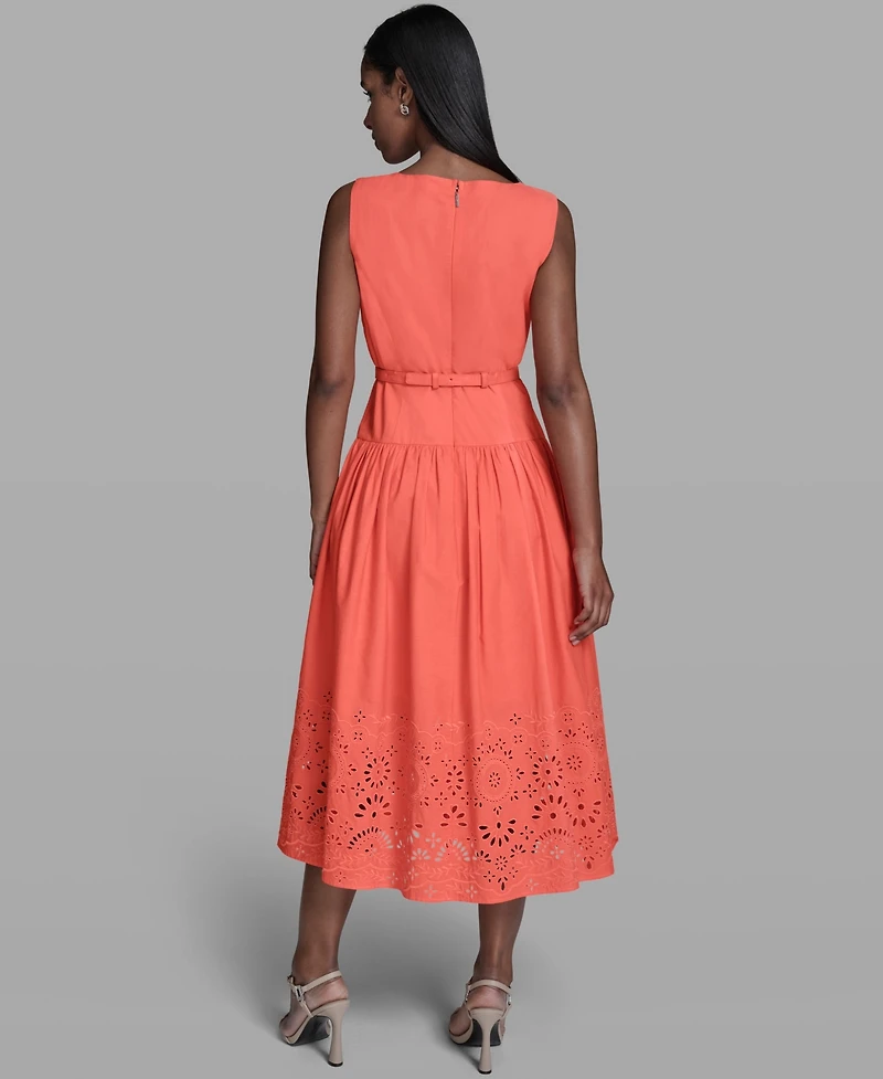 Karl Lagerfeld Paris Women's Embroidered Drop Waist Midi Dress