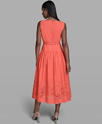 Karl Lagerfeld Paris Women's Embroidered Drop Waist Midi Dress