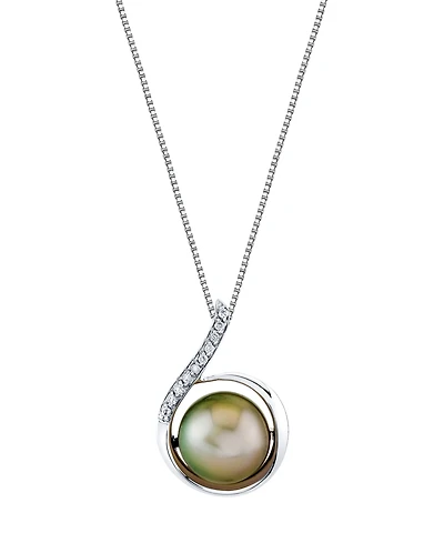 Macy's Cultured Tahitian Pearl (11mm) & Diamond Accents Pendant Necklace in Sterling Silver