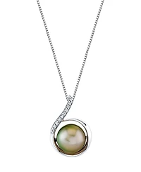 Macy's Cultured Tahitian Pearl (11mm) & Diamond Accents Pendant Necklace in Sterling Silver