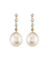 Macy's Cultured Fresh Water Pearl (9mm) & Diamond (1/10 ct. t.w.) Drop Earrings in 10k Yellow Gold