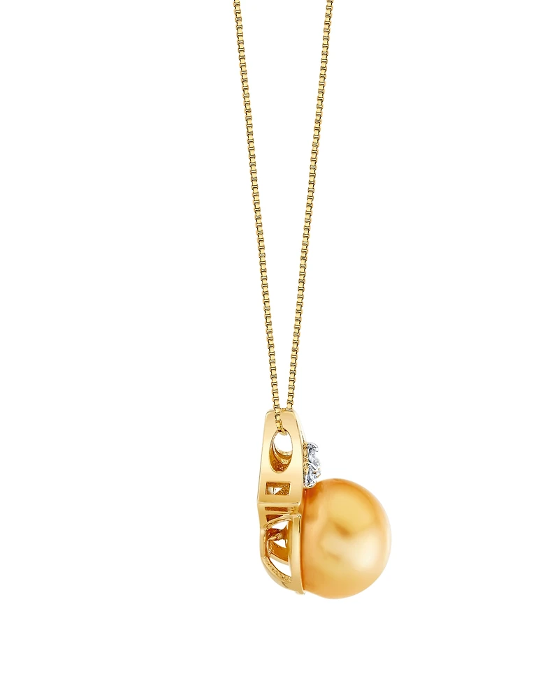 Macy's Cultured Golden South Sea Pearl (10mm) & Diamond Accent Pendant Necklace in 10k Yellow Gold