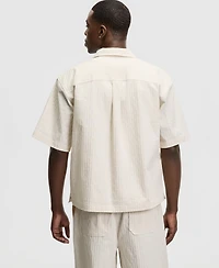 Mode of One Men's Relaxed-Fit Crinkle Stripe Short-Sleeve Shirt, Macy's Exclusive