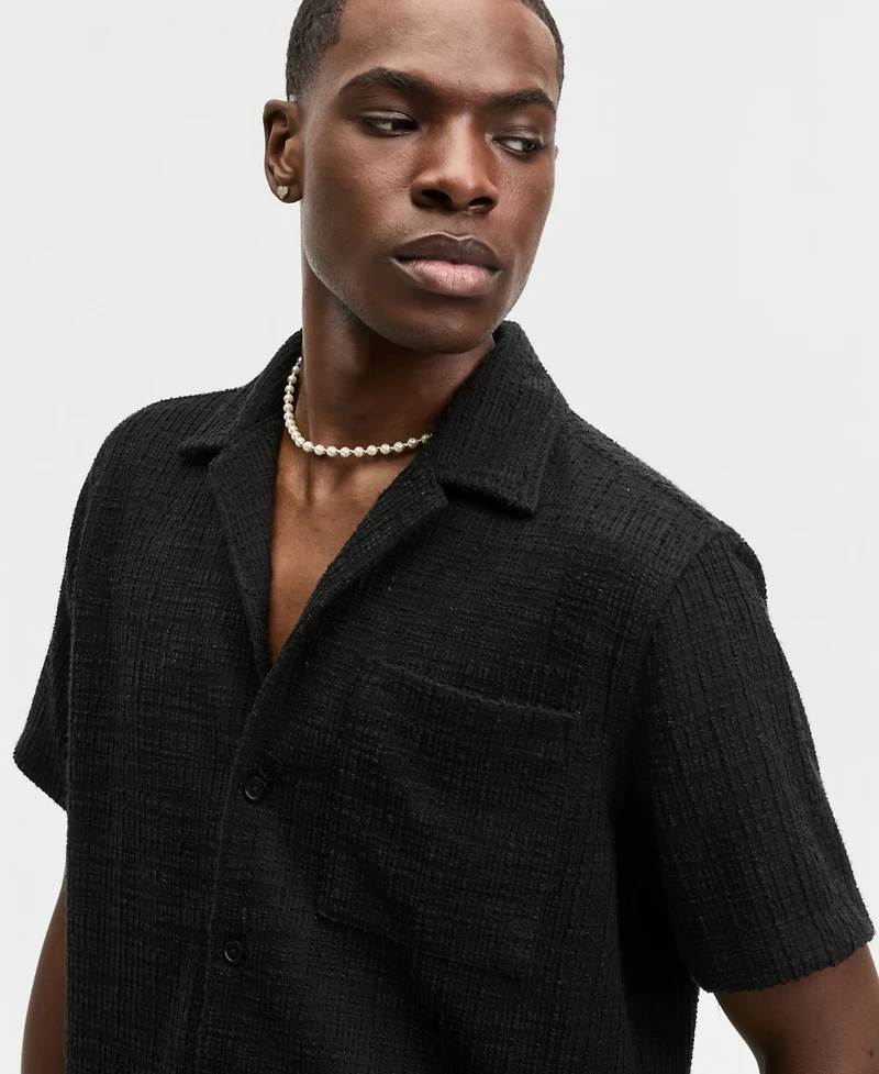 Mode of One Men's Relaxed-Fit Boucle Short-Sleeve Camp Shirt, Macy's Exclusive