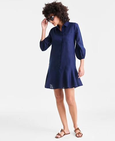 Charter Club Women's 100% Linen Flounce Shirtdress, Created for Macy's
