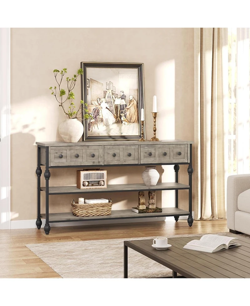 Gaomon 41" Entryway Table, Console Table with 2 Storage Drawers, 3 Tier Industrial Metal Sofa Table, Behind Couch Table, Hallway Table for Entry, Livi