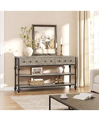 Gaomon 41" Entryway Table, Console Table with 2 Storage Drawers, 3 Tier Industrial Metal Sofa Table, Behind Couch Table, Hallway Table for Entry, Livi